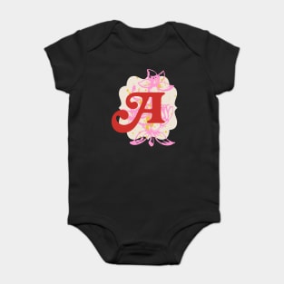 Monogram Letter A with Vintage Flower Graphic Baby Bodysuit